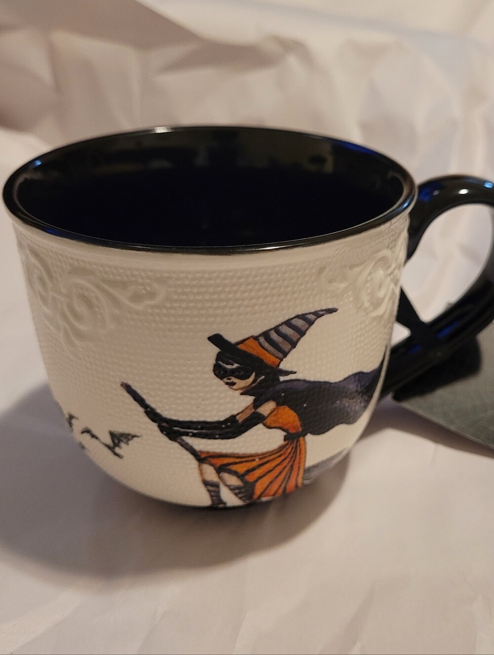 Cobwebs And Cauldrons Halloween Flying  Witch Ceramic Coffee Mug 16 Oz